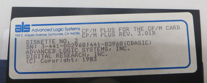CP/M PLUS REV. 3.01B 5.25" Floppy Disk 1983 Advanced Logic Systems Inc. #4038 gallery