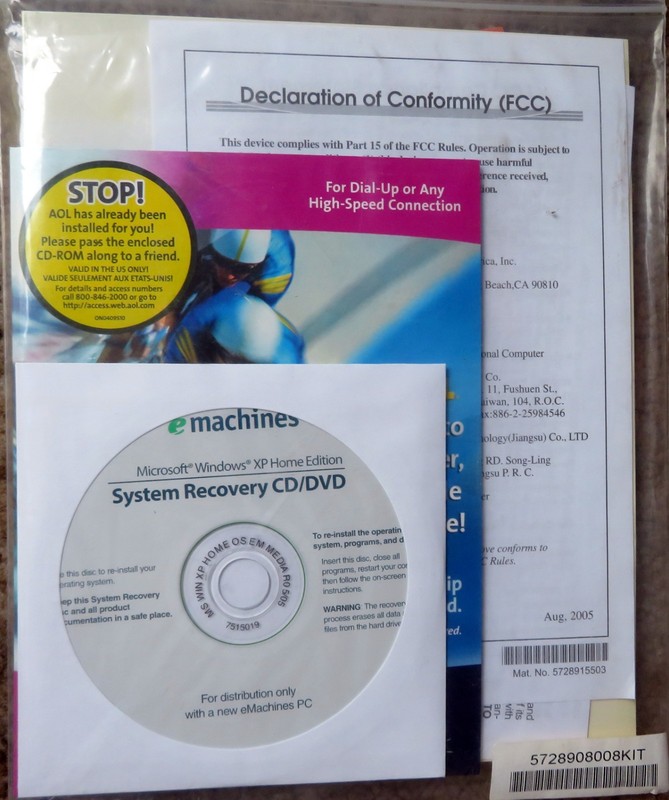 eMACHINES Microsoft Windows XP Media Center Edition 2005 System Recovery CD/DVD