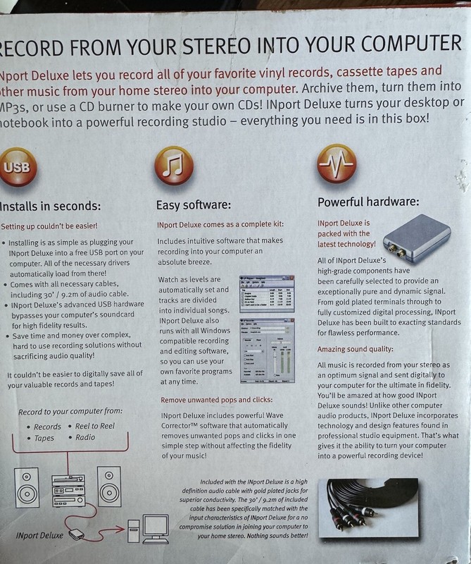 XITEL INPORT DELUXE, RECORD FROM A STEREO TO A COMPUTER - read details gallery