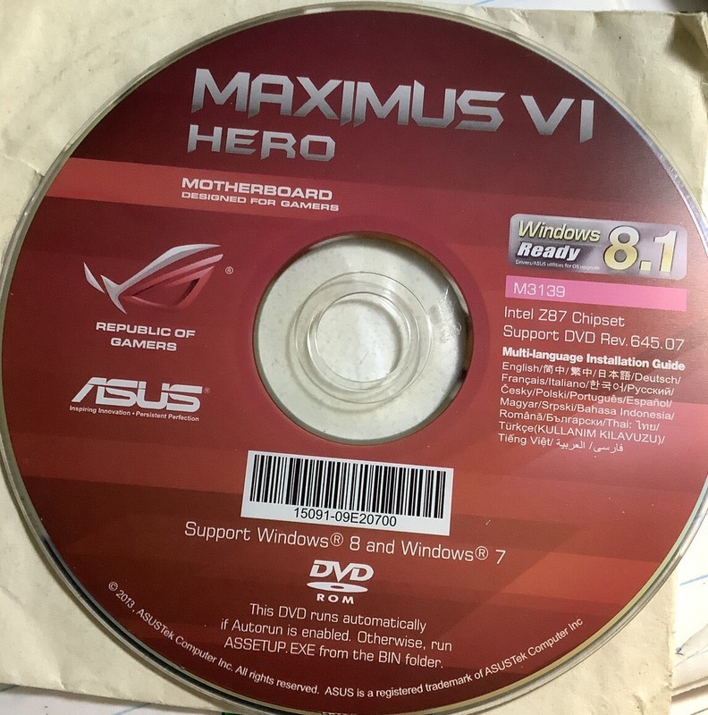 ASUS GENUINE MOTHERBOARD SUPPORT DISK Maximus VI Hero GENE M3139 -DVD ROM