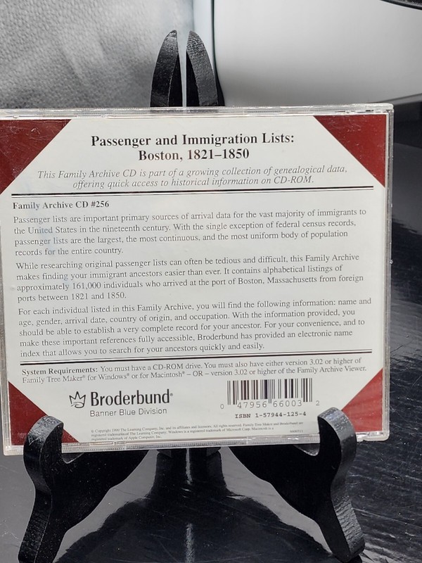 Family Tree Makers BRODERBUND PASSENGER & IMMIGRATION BOSTON 1821-1850 CD# 256 gallery