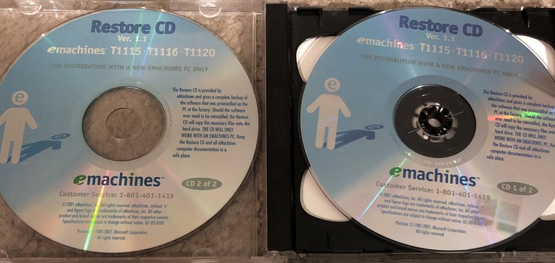 eMachines Restore 2 Cd Set Desktop PC T1115 T1116 T1120 Software