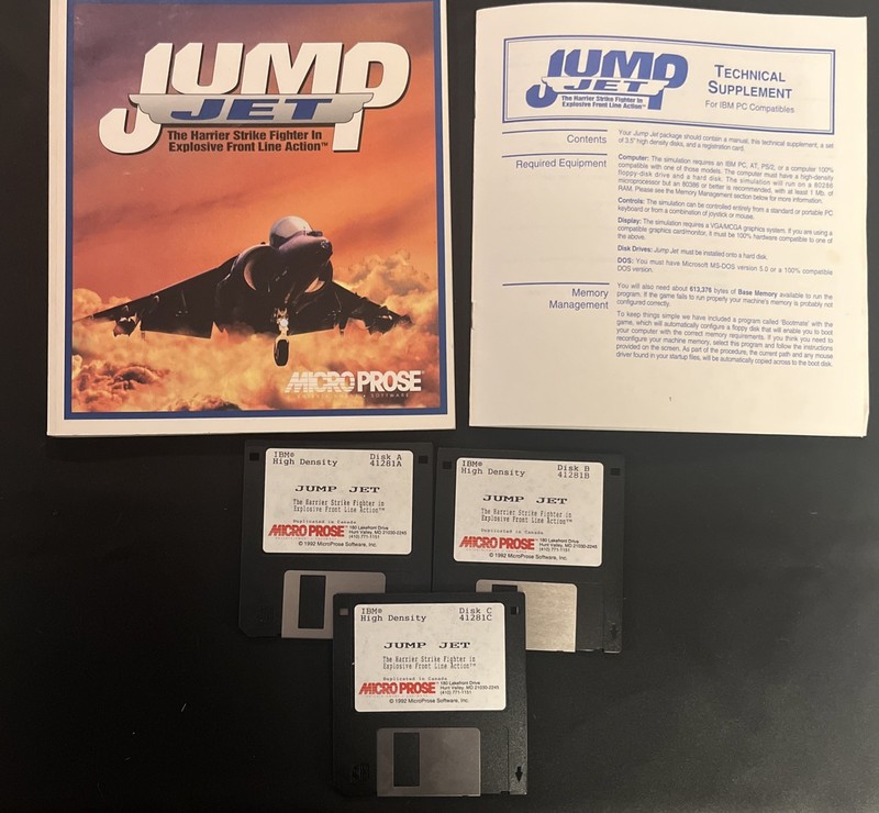 Microprose Jump Jet Computer Game 3.5″ Floppy disks & Manuals