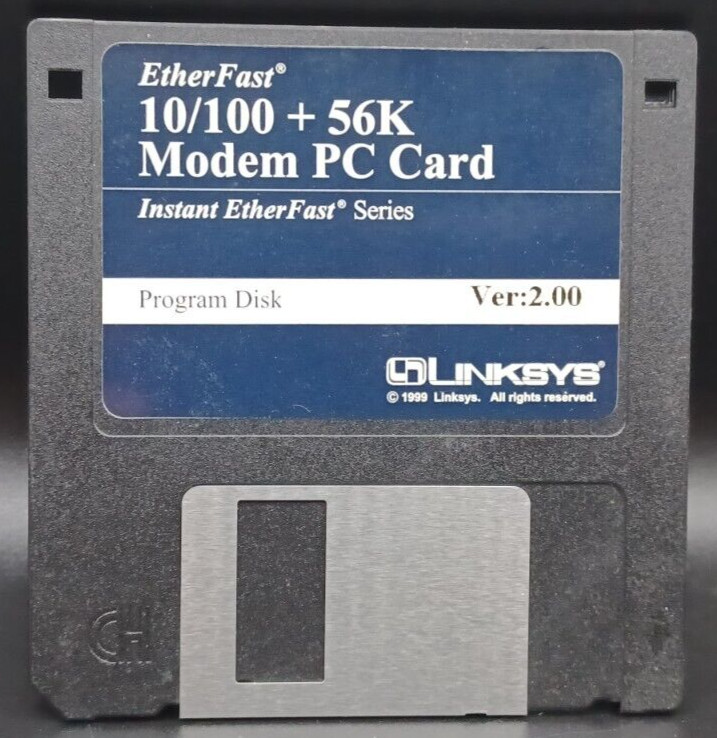 Linksys EtherFast 10/100 +56K Modem PC Card Driver Ver 2.00 Floppy Disc