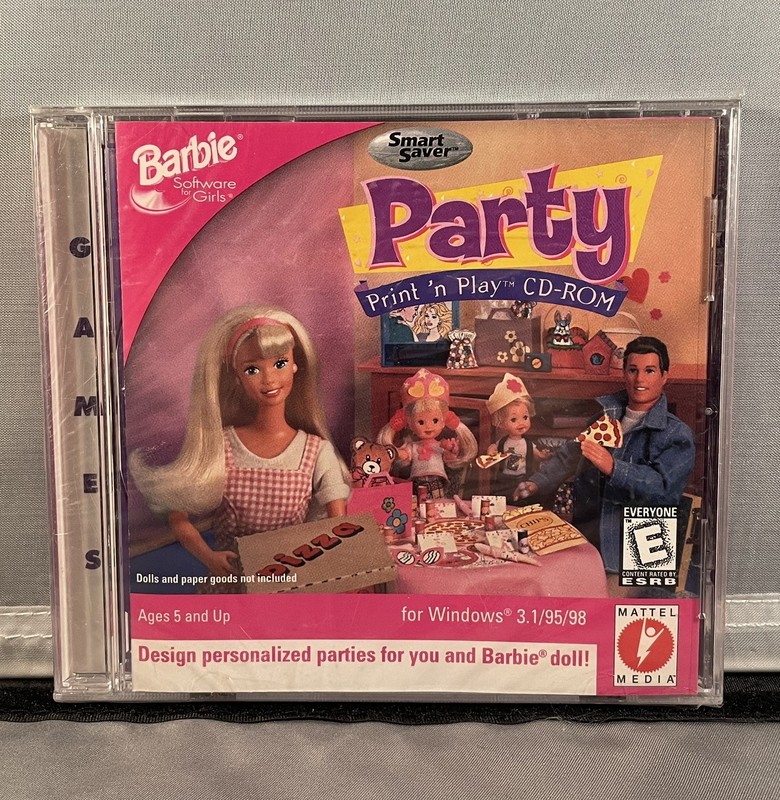 Barbie Party Print ‘n Play CD-ROM (Windows 3.1/95/98, 1997) New SEALED