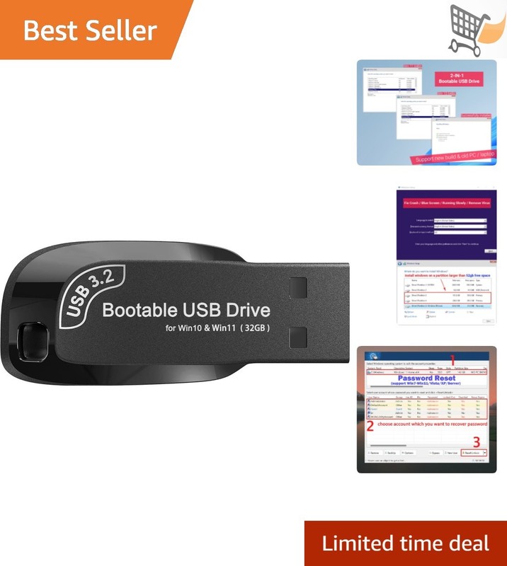 Bootable USB Drive 32GB Windows 10 11 Recovery Reinstall Password Reset Tool