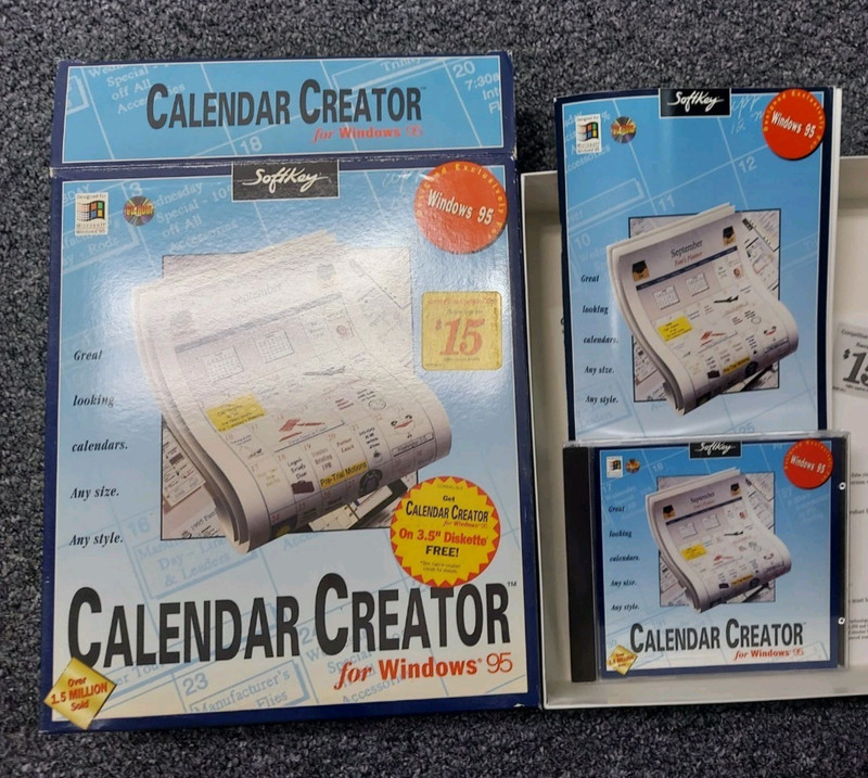 Vintage Softkey Calendar Creator Software for Windows 95 Collectible CD
