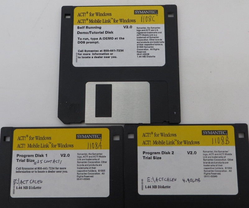 ACT! For Windows V2.0 3.5" Floppy Disks Symantic Computer Discs vintage 1995 gallery