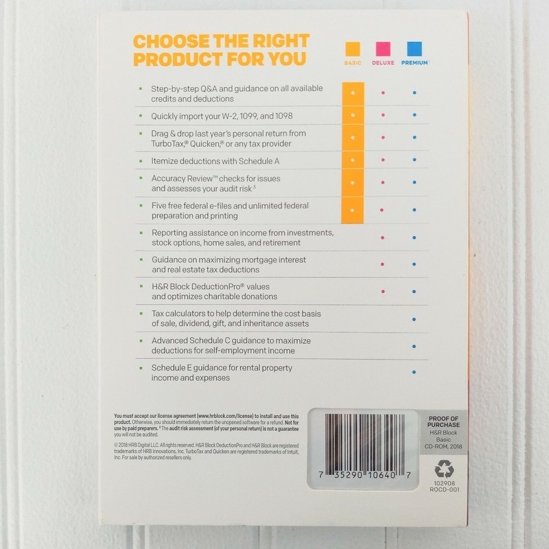 H&R Block Basic 2018 Simple Tax Solutions Tax Software NEW gallery