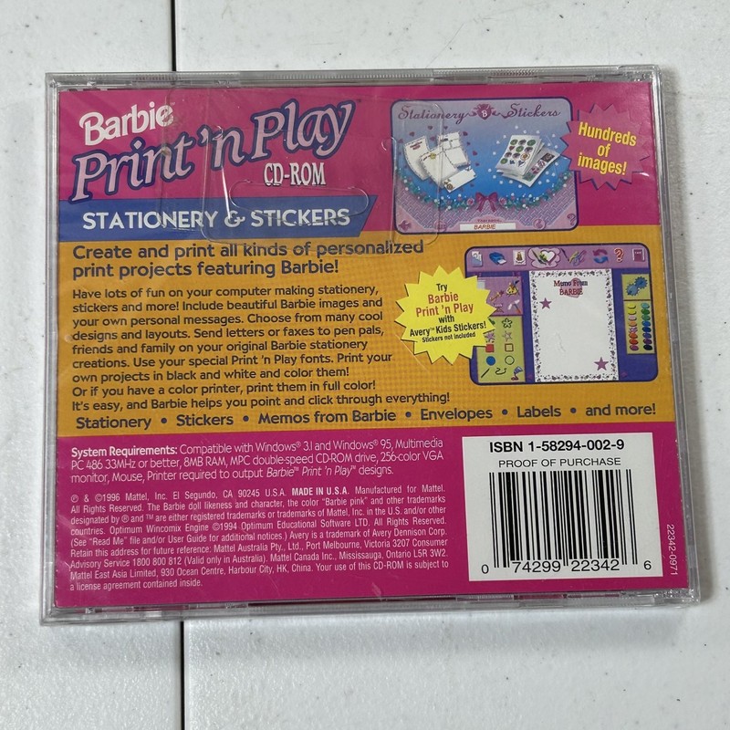 Barbie Print 'n Play CD-ROM Stationery & Stickers Windows 95/3.1 gallery