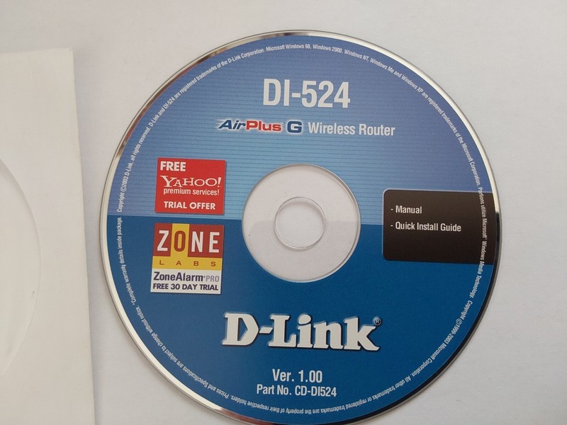 D-Link DI-524 AirPlus G Wireless Router Install CD Disk Ver. 1.00 CD-DI524