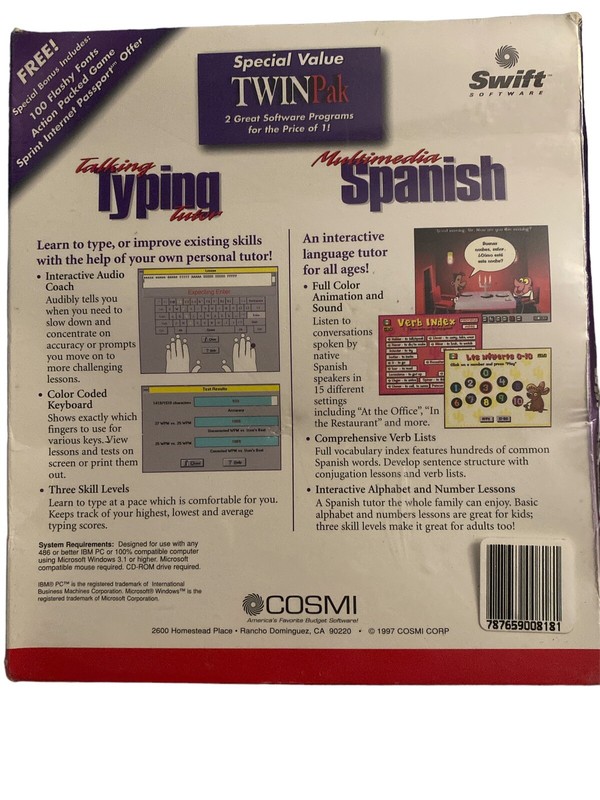VTG TwinPak Talking Typing Tutor Multimedia Spanish Roms Windows 95 3.1 - gallery