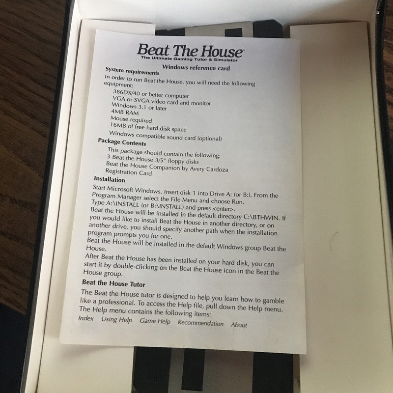 BEAT THE HOUSE - Interplay - (1993) for IBM PC - 3-1/2 Disks & Book. gallery