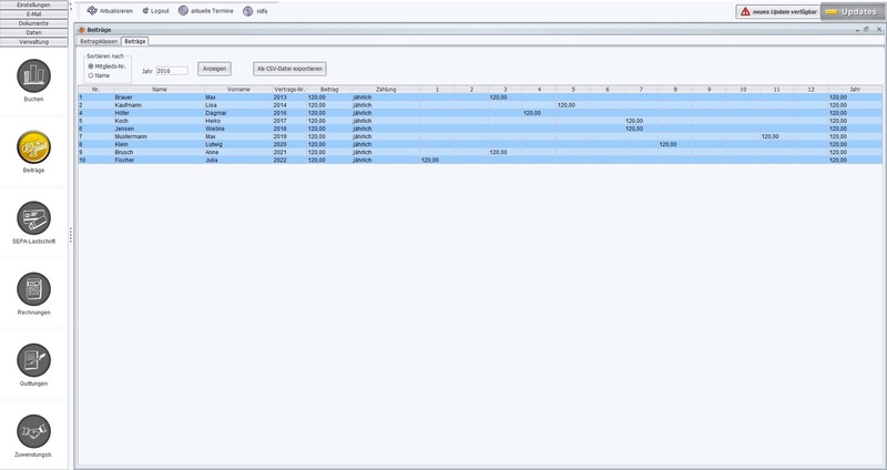 Club software, club administration, my club, software bargain, SEPA, Win 10 gallery