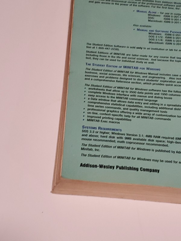 THE STUDENT EDITION OF MINITAB For WINDOWS Statistical Software 3.5 Floppy Book gallery