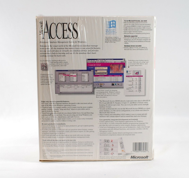 Vintage Microsoft Access v1.0 DBMS Software for Windows - Boxed with all disks gallery