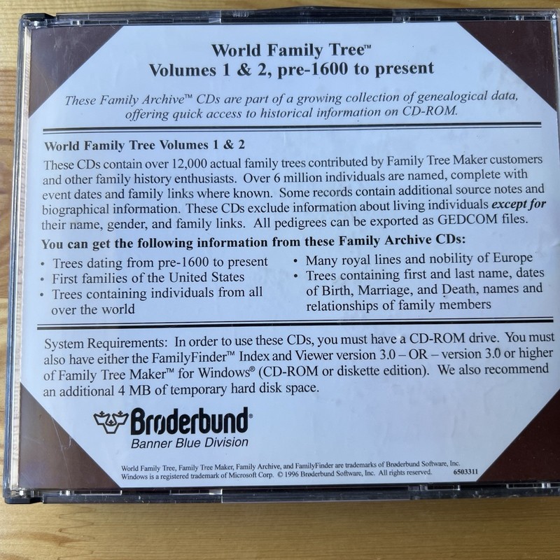 Family Tree Maker: World Family Tree 4 Cd Volume Set. Pre-1660 To Present + S.S. gallery