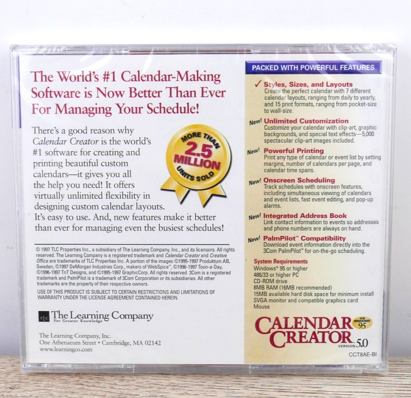 Calendar Creator Version 5.0 (1997 TLC) For Windows 95 SEALED - SHIPS IN CD BOX gallery