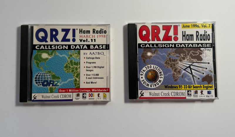 QRZ Ham Radio Callsign Database June 1996, Volume 7 and March 1998 Volume 11