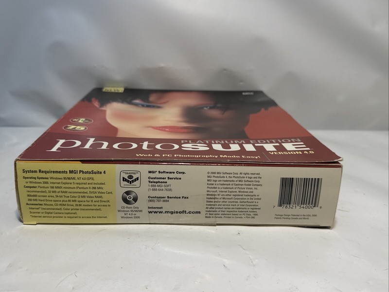 NEW SEALED BIG BOX Vintage MGI PhotoSuite Software 4.0 Windows 95/98/me/NT/2000 gallery