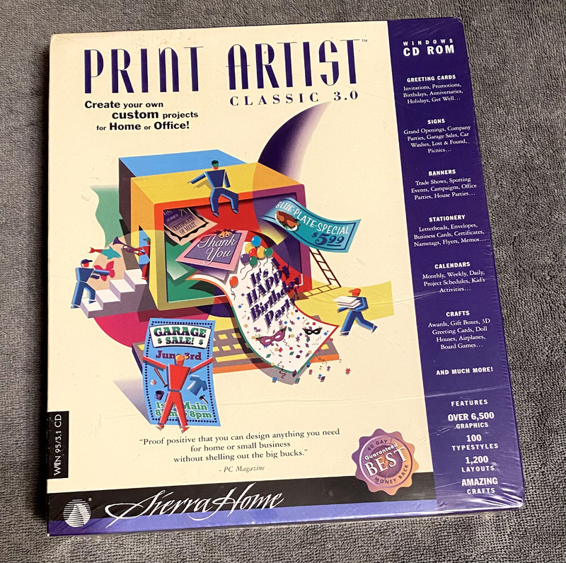 Print Artist Classic Sierra Home 3.0 Windows 95/3.1 CD-Rom New, Sealed, NOS