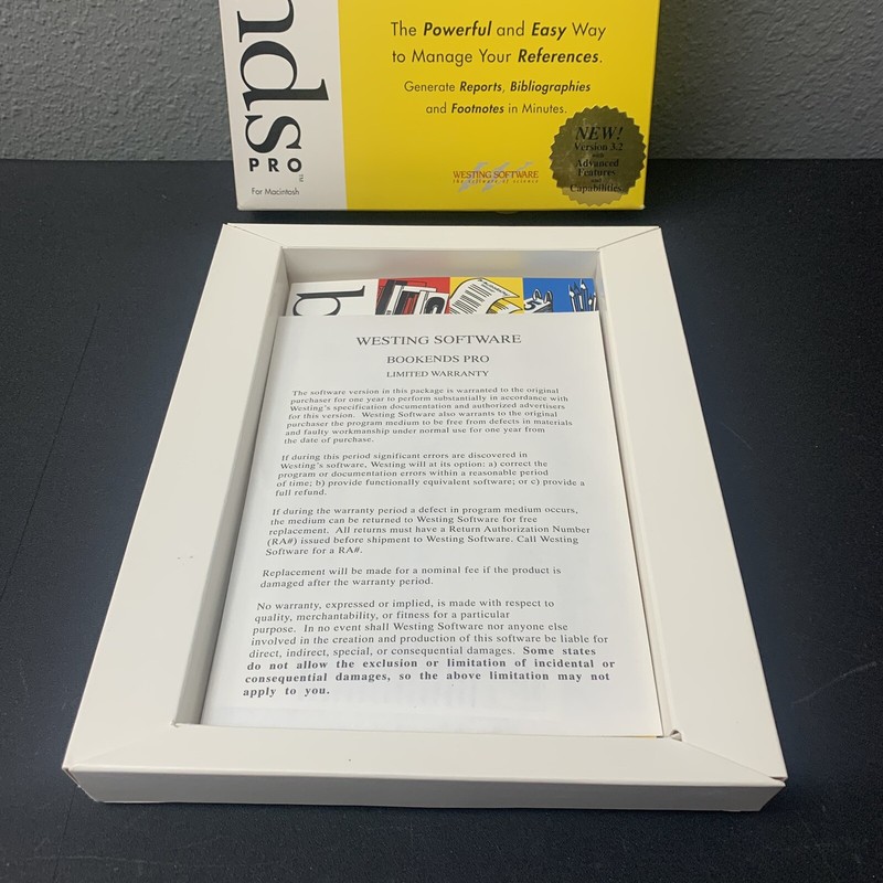 BookEnds Pro Macintosh OPEN BOX Manage Your References Westing Software 1994 gallery