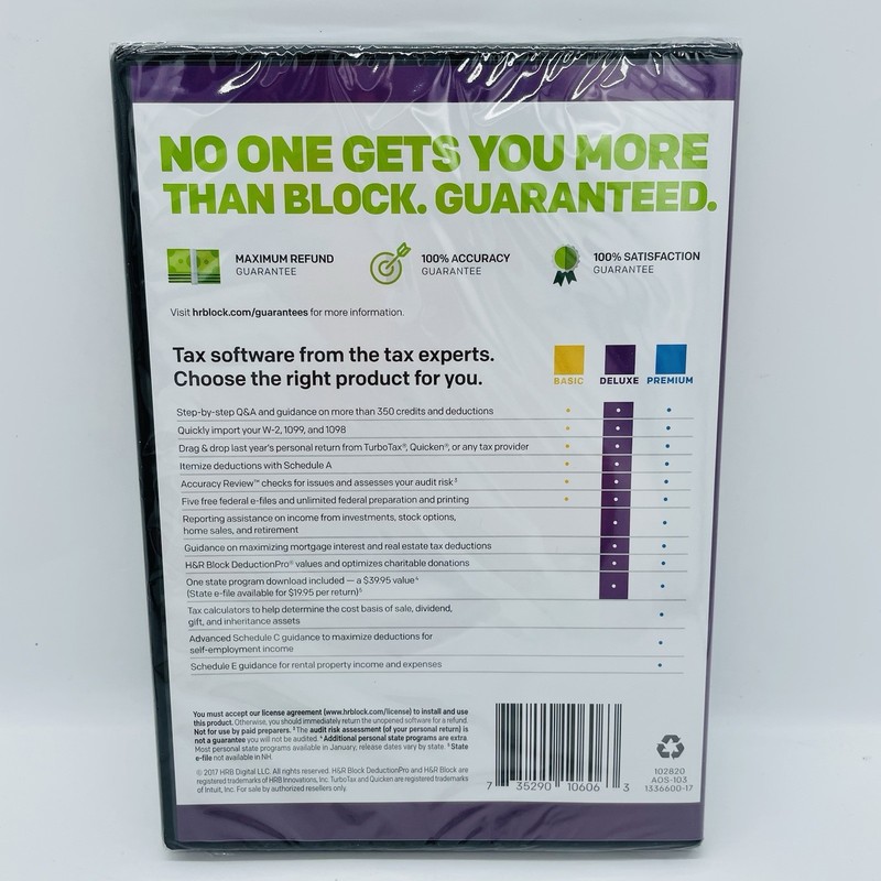 2017 H&R Block DELUXE Homeowners / Investors Federal & State (PC & Mac) SEALED gallery