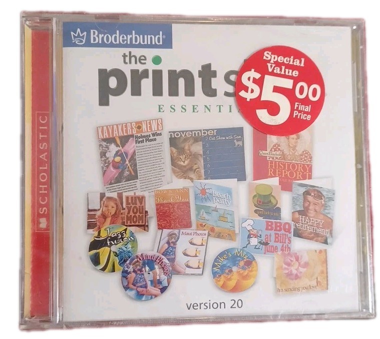 Software PC The Print Shop Essentials Version 20 Broderbund 2001 NEW SEALED