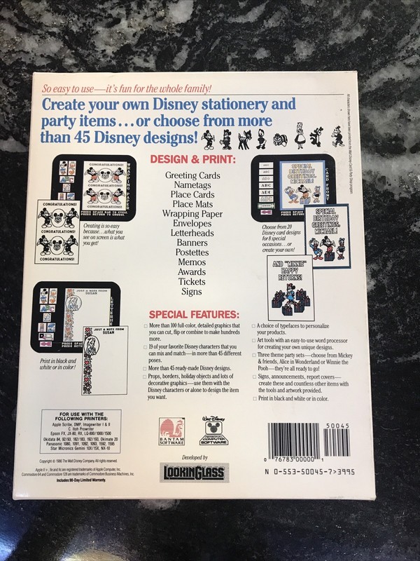 Walt Disney Card & Party Shop by Bantam Software for Apple II+,IIe,IIc,IIgs 1986 gallery