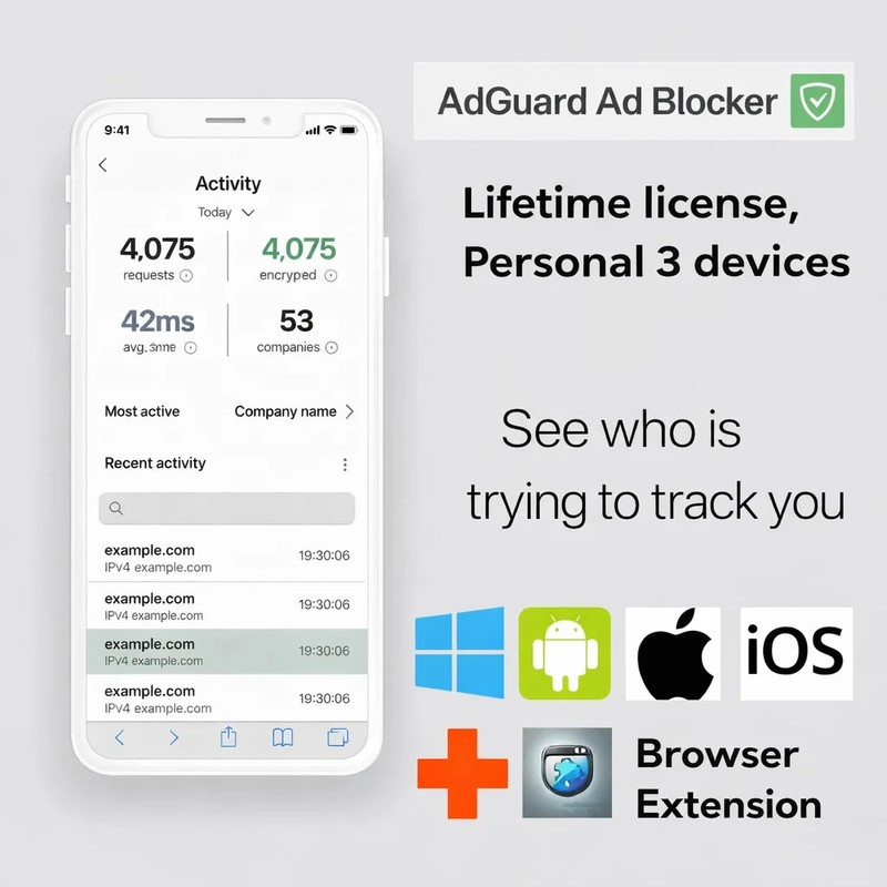 AdGuard Premium Personal Key (Lifetime / 3 Devices) – PC Mac Mobile – Global