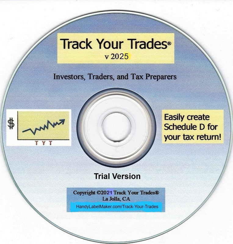 Track Your Trades trial version! IRS Schedule D 2025 trader tax software.Stocks.