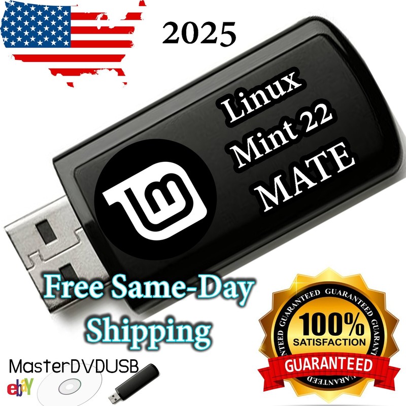 Linux Mint 22 MATE Edition – Bootable Live USB – 64-bit | Fast Same Day Shipping