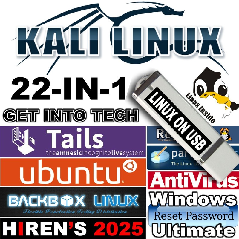 22-in-1 Multi-Boot Linux USB – TAILS + KALI + CAINE LINUX & more Try Linux