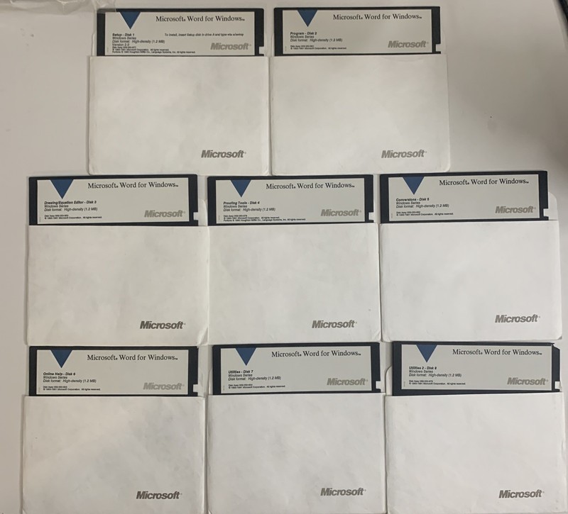 Microsoft Word For Windows Version 2.0 1991 5.25″ Floppy Discs