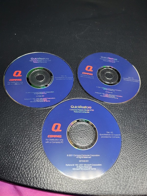 Compaq Presario Quick Restore Disc 1-3 (2001 Pre-Owned PC Computer CD-ROM 2700