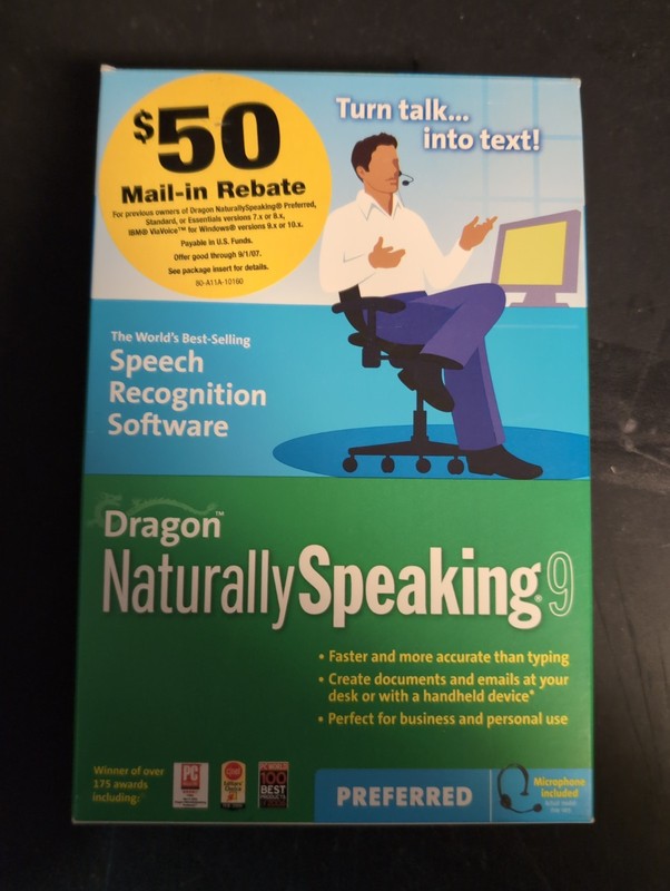 Dragon Naturally Speaking 9 with box, serial number, Headset, Inserts – Open Box