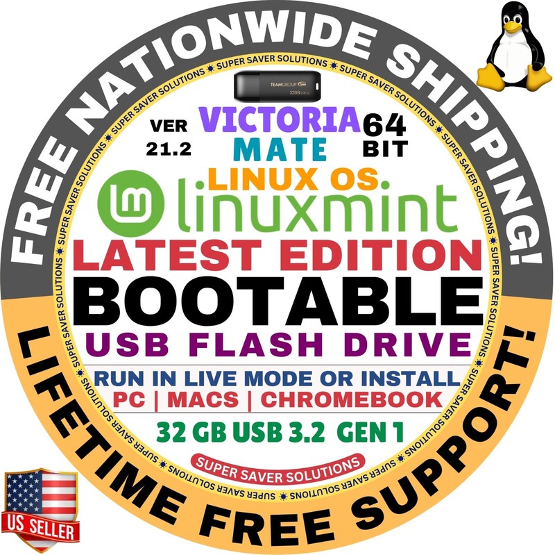 Linux MINT 21.2 USB VICTORIA Mate 64-Bit Live Boot, Full Install for MAC, PC