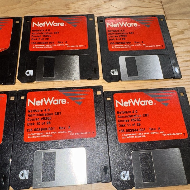 Vintage Novell NetWare 4.0 Admin CBT Floppy Disks Lot of 10 – Course #520C 1994 gallery
