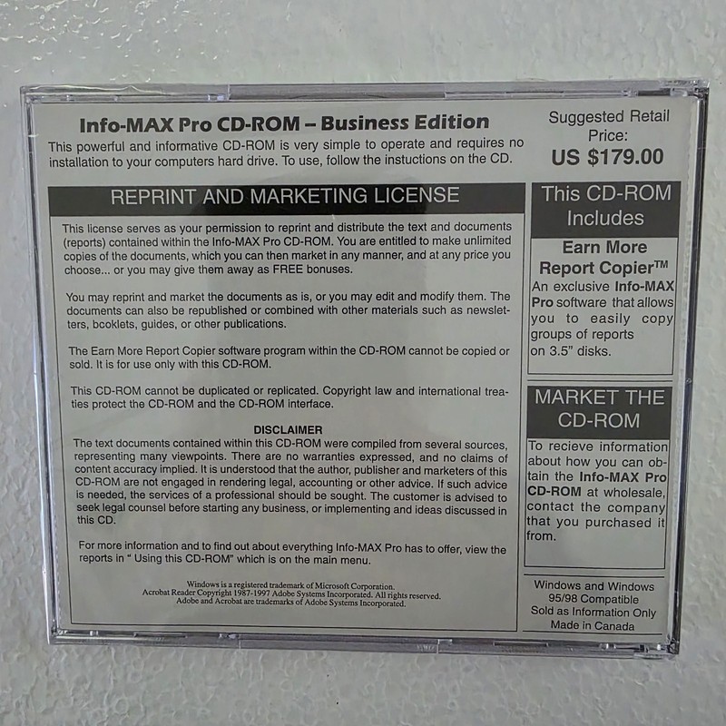 Info-Max Pro CD-ROM Business Edition 2000 Money-Making Report Books and Manuals gallery