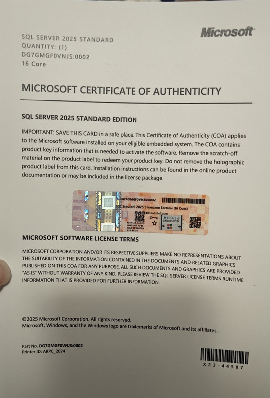 Microsoft SQL Server 2025 Standard Edition – 16 Core Server License (No Media)