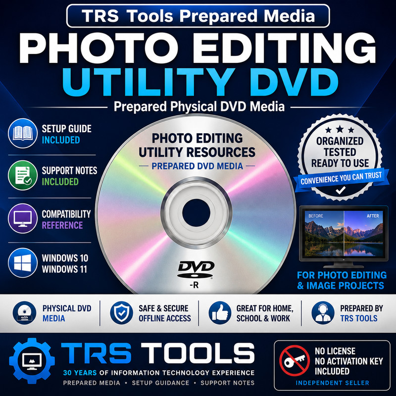 Photo Editing Utility DVD for Windows 10 11 & Setup Guide TRS Tools Media