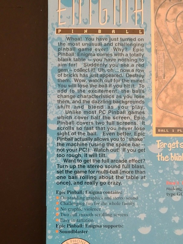 Enigma (1995) Pinball Game for DOS on 3.5" Diskette! B&N Software gallery