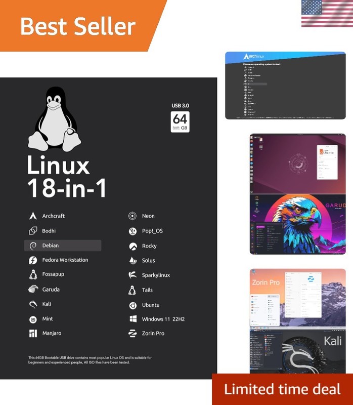64GB High-Speed USB 3.2 Drive – 18-in-1 for Windows 11 & Multiple Linux Distros