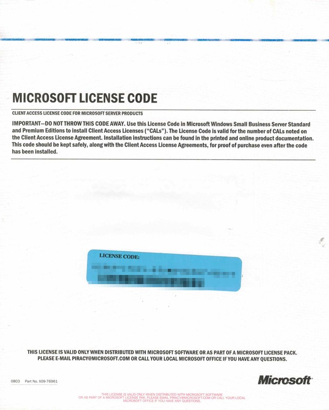 Microsoft Windows Small Business Server 2003 5 User Device CAL Licenses no media