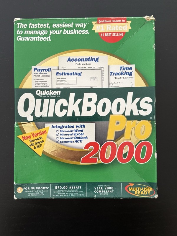 Quicken QuickBooks Pro 2000 for Windows Vintage Financial Services Software