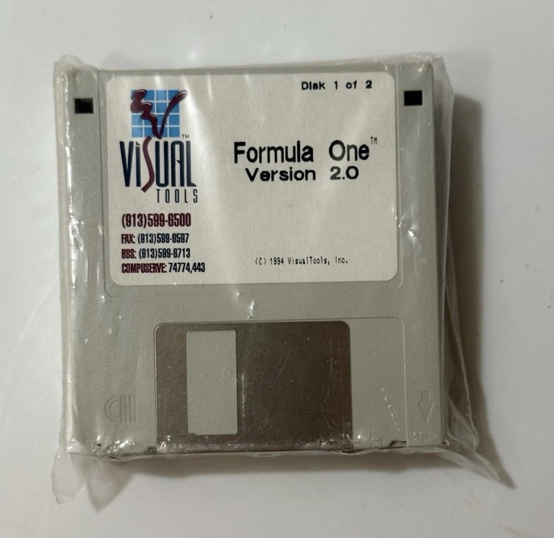 SEALED 8 Disk Vtg Total: 1994 Visual Tools formula One Version 2.0, 3.5″ Disks