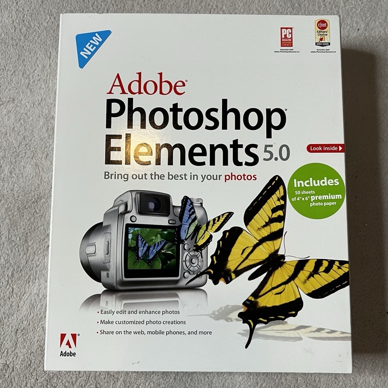 Adobe Photoshop Elements 5.0 PC Software & Manual w/Inserts & Serial Numbers gallery