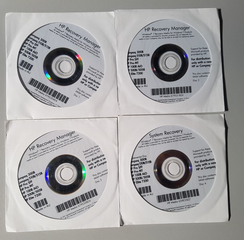 HP Recovery Manager Windows 7 – 64 Bit Software 2011 Disk 1-2-3-& 4
