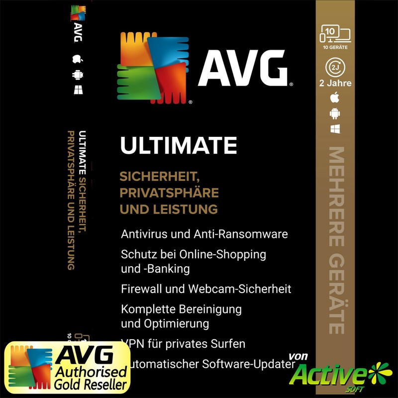 AVG ULTIMATE 2024 10 PC 2 Jahre | AntiVirus, Tuneup, VPN | PC, Mac, Android | DE