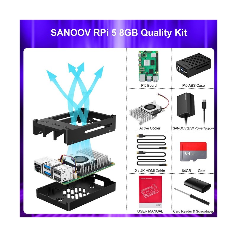 Raspberry Pi 5 Kit 8GB RAM with Active Cooler and Pi 5 27W 5.1V5A Power Suppl... gallery